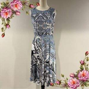 Charter Club Elegant Blue‎ and White Paisley midi sleeveless Dress